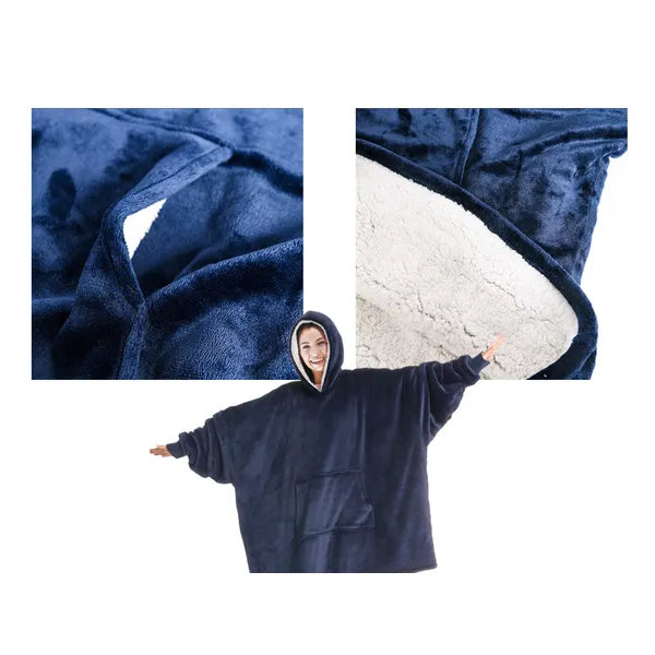 Világoskék oversize kapucnis polár takaró pulóver, uniszex, XXL