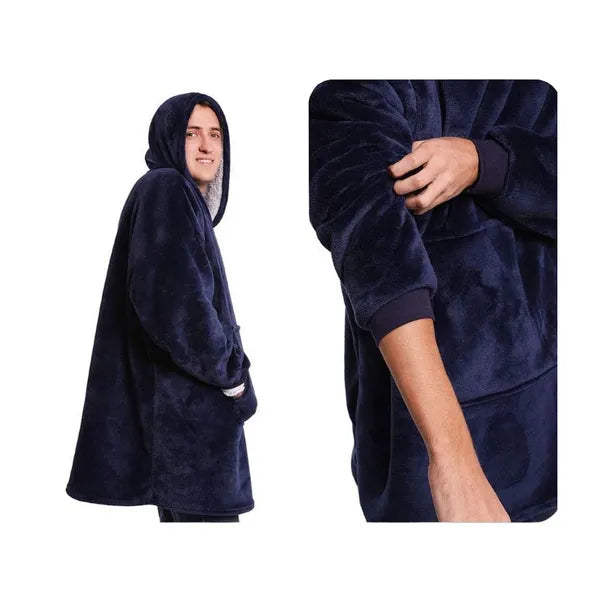 Világoskék oversize kapucnis polár takaró pulóver, uniszex, XXL