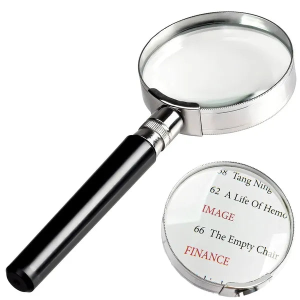 Klasszikus fémnyelű nagyító, üveg lencse, 75 mm, 3× nagyítás