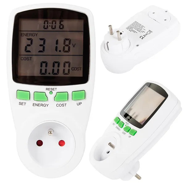 LCD kijelzős konnektoros wattmeter, 16A/3680W energiafogyasztás-mérő