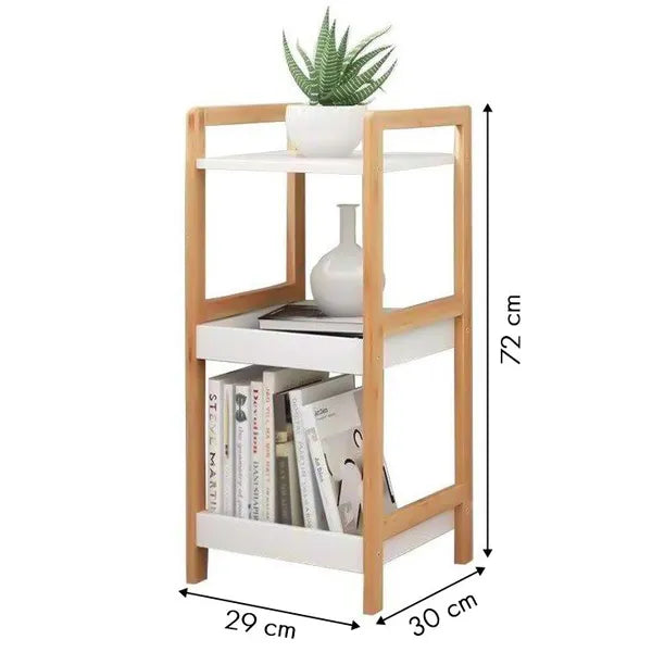 Bambusz könyvespolc 3 polccal, fehér MDF lapok, 72×29×30 cm