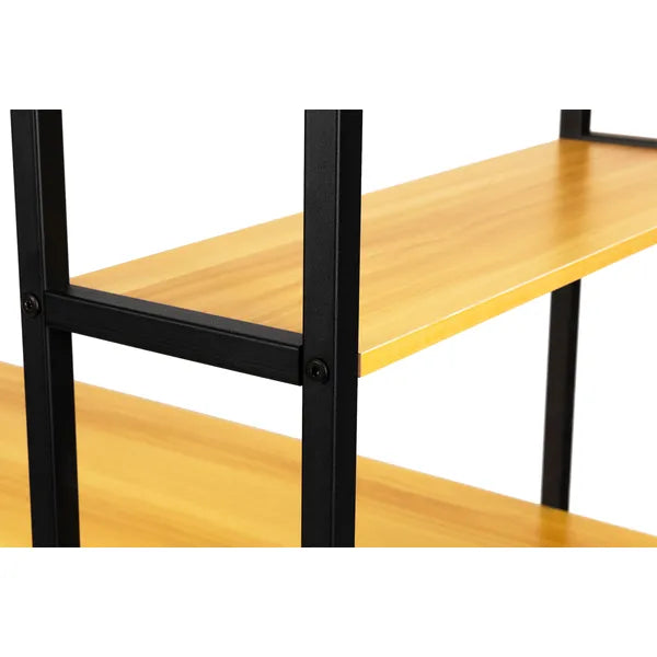 Loft stílusú fa-fém számítógép asztal, 120x64 cm, 4 polcos állvánnyal