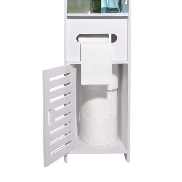 Fehér fürdőszobai polcos oszlopszekrény, 120 cm, 5 tárolópolc