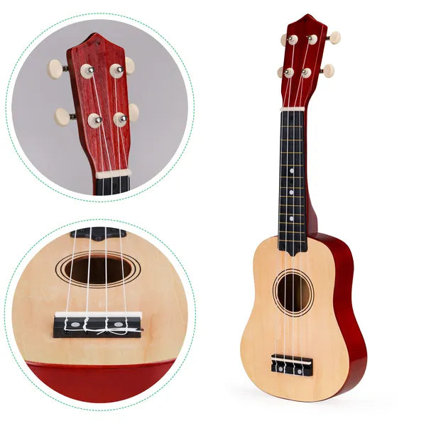 Fa gyerek ukulele, 4 nylon húr, hangolható, pengetővel, 52 cm