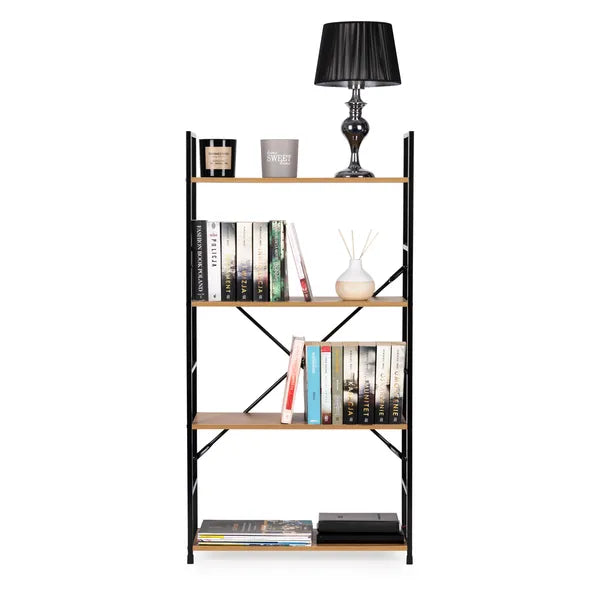 Loft stílusú, 4 szintes, széles MDF/fém könyvespolc, 113 cm
