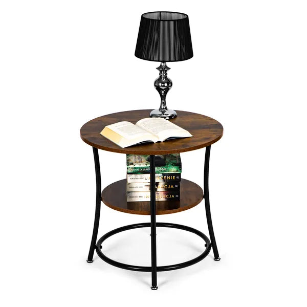 Kerek loft dohányzóasztal, rusztikus tölgy, fém vázzal, 55 cm