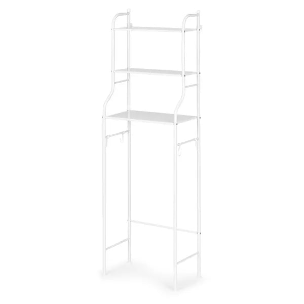 Magas alumínium fürdőszobai állvány 3 polccal, akasztókkal, 125×46,5 cm