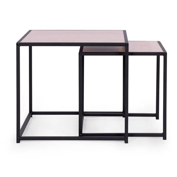 2-részes loft dohányzóasztal szett fém vázzal, 50/40 cm