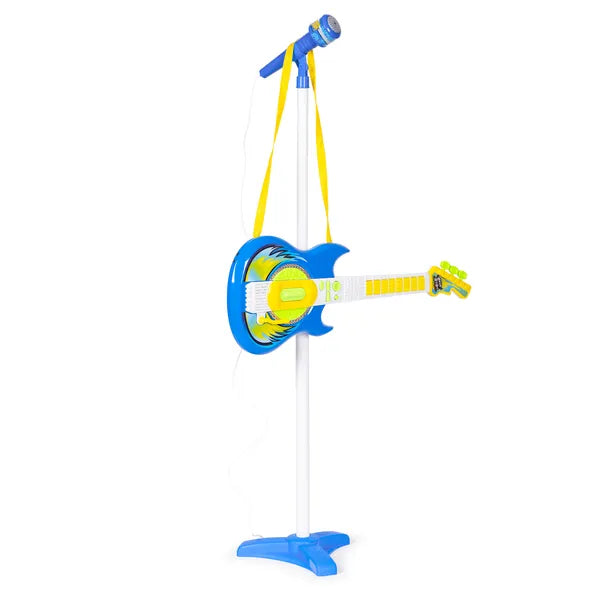 Gyerek elektromos gitár mikrofonállvánnyal, kék, MP3 csatlakozó