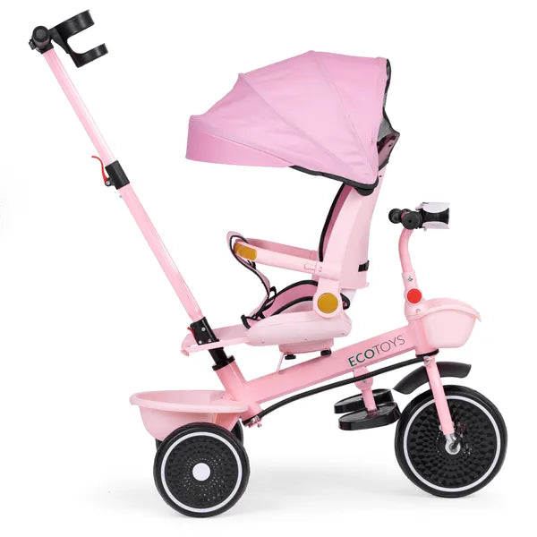 Ecotoys 2in1 tricikli babakocsi, forgatható ülés, rózsaszín