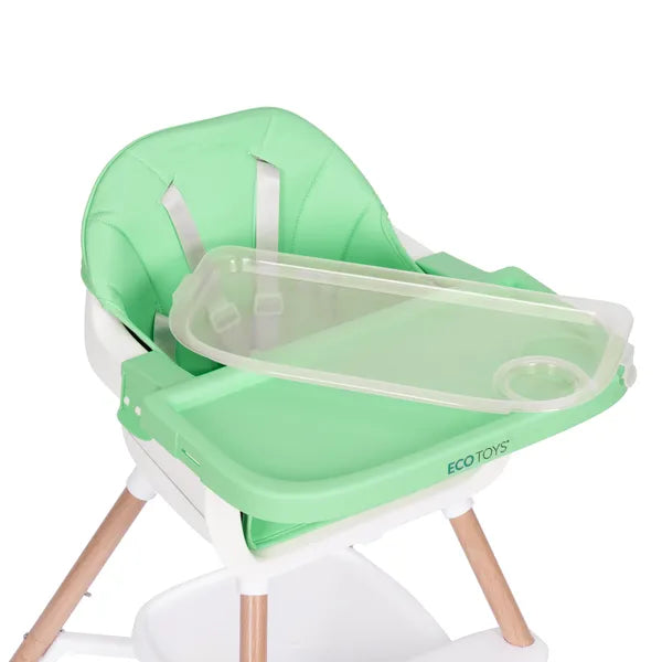 Ecotoys 2 az 1-ben etetőszék, zöld, 6-36 hó, fém láb, 20 kg teherbírás