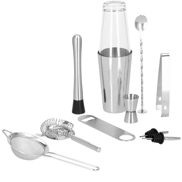 11 részes rozsdamentes acél boston shaker készlet, 700 ml, ezüst