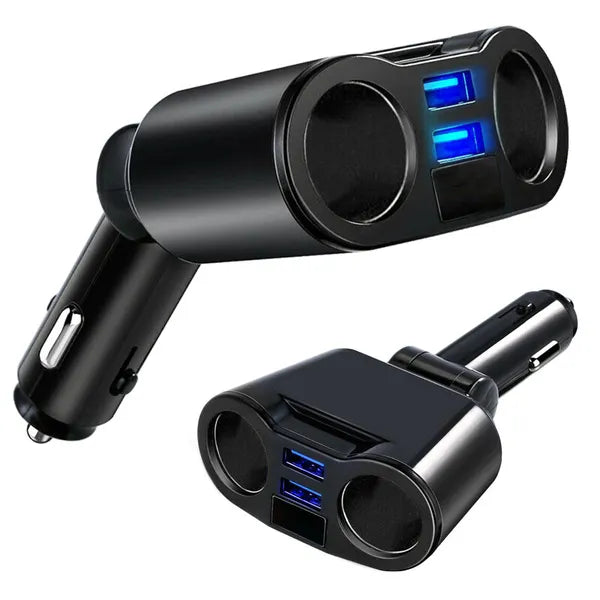 Autós szivargyújtó elosztó, 2 aljzat + 2 USB (3.1A), 12/24 V, 100 W