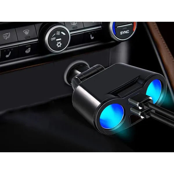 Autós szivargyújtó elosztó, 2 aljzat + 2 USB (3.1A), 12/24 V, 100 W