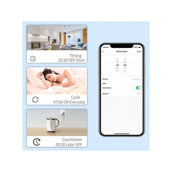 Okos WiFi konnektor 16 A időzítővel, Smart Life hangvezérlés