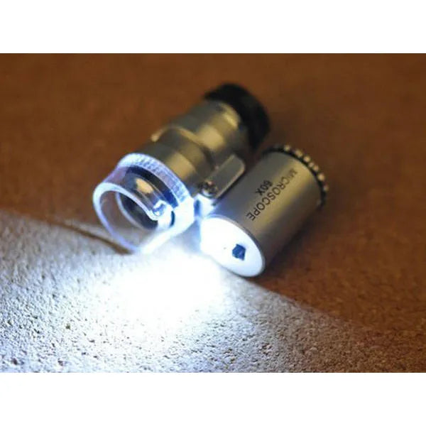 Zsebmikroszkóp 60× nagyítás, 2 LED, ékszerész és elektronikai munkákhoz