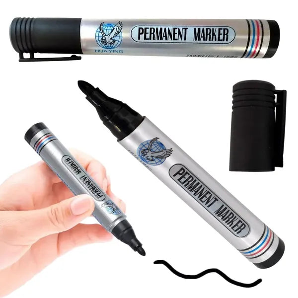 Fekete vízálló permanent marker 2 mm kerek hegy, gyors száradás