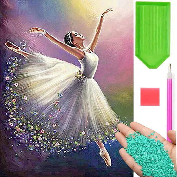 Gyémántszemes kirakó készlet balerinával, 30×40 cm, kerek kövek