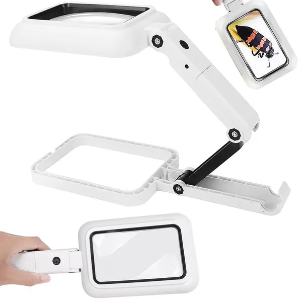 Asztali 3× nagyító 6×10,5 cm lencsével, 18 LED, USB/AAA, összecsukható