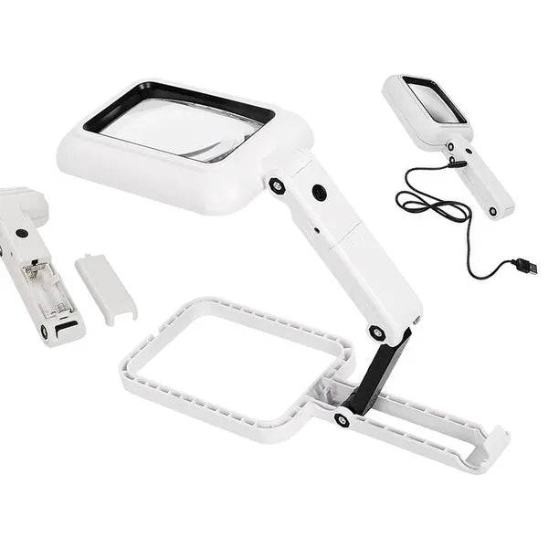 Asztali 3× nagyító 6×10,5 cm lencsével, 18 LED, USB/AAA, összecsukható