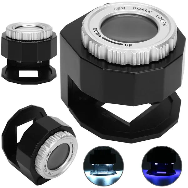 Ékszerész nagyító mikroszkóp 30×, 3 LED + UV, hordozható