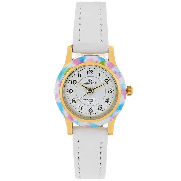 Lányka quartz karóra, fehér-arany, 24 mm, WR30, elsőáldozási díszdoboz
