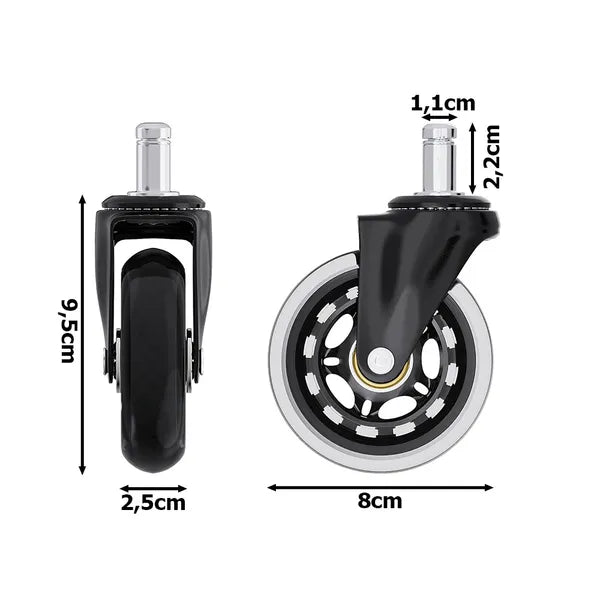 Szék görgő puha szilikon kerékkel, 80 mm, 11 mm csappal – 1 db