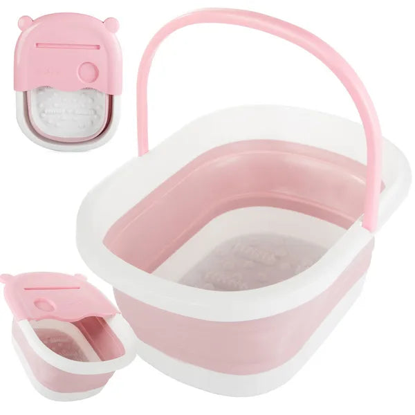 Összecsukható szilikon lábáztató- és masszírozó tál, pink masszázsbütykökkel