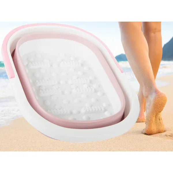 Összecsukható szilikon lábáztató- és masszírozó tál, pink masszázsbütykökkel