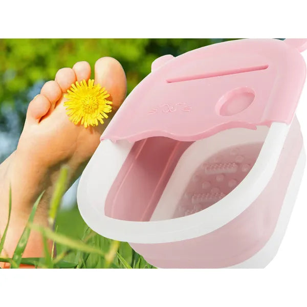 Összecsukható szilikon lábáztató- és masszírozó tál, pink masszázsbütykökkel