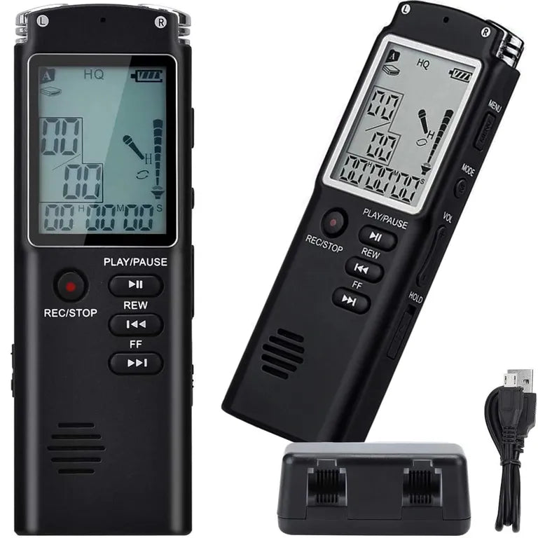 Digitális Hangrögzítő és MP3 Lejátszó 8GB Memóriával, Érzékeny Mikrofonnal és Fejhallgatóval - Fekete