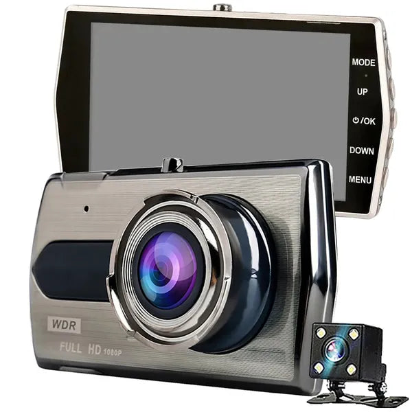Full HD autós menetrögzítő kamera 4" LCD-vel, 170° + tolatókamera