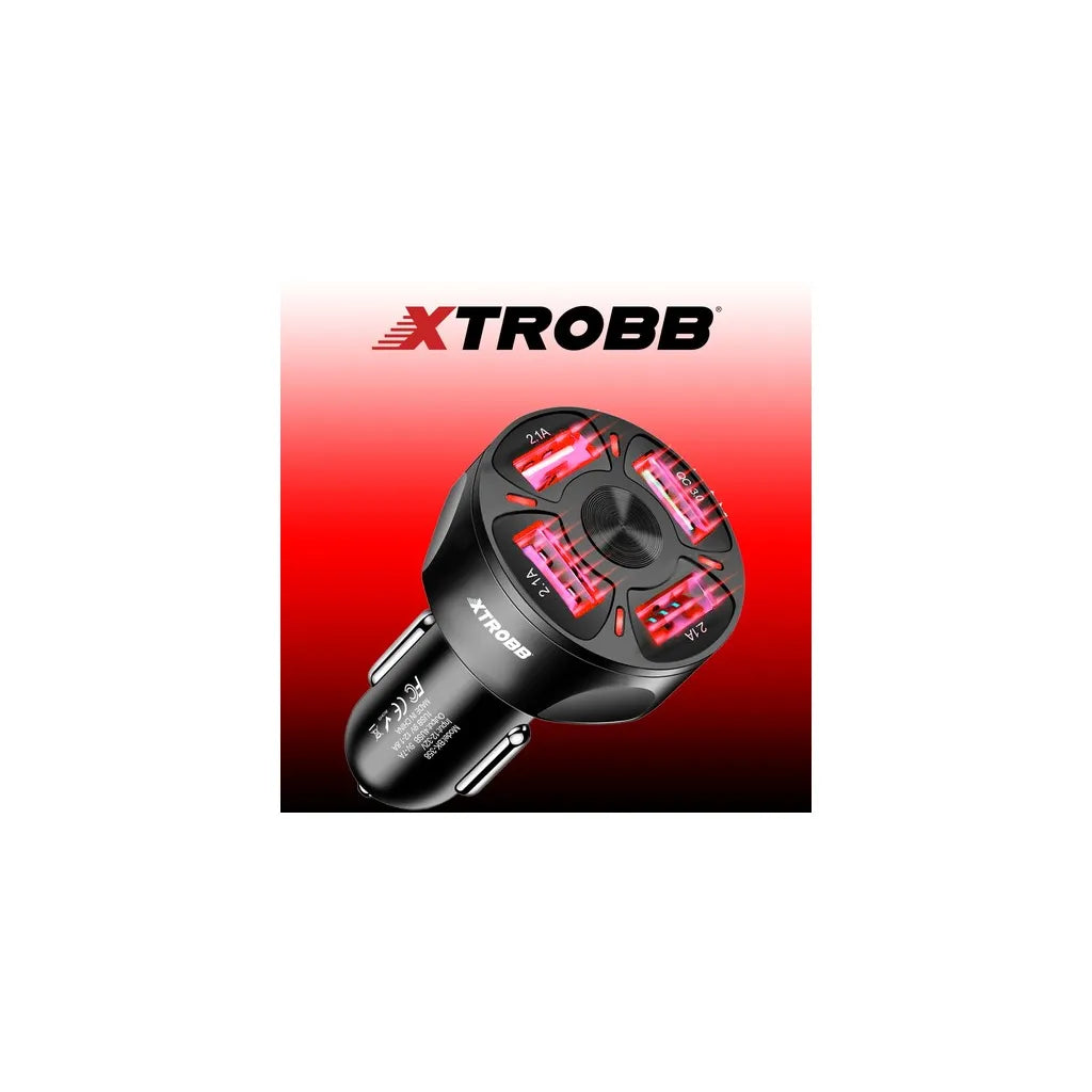 Autós töltő 4xUSB 3.0+micro USB, USB C, lightning csatlakozó, fekete