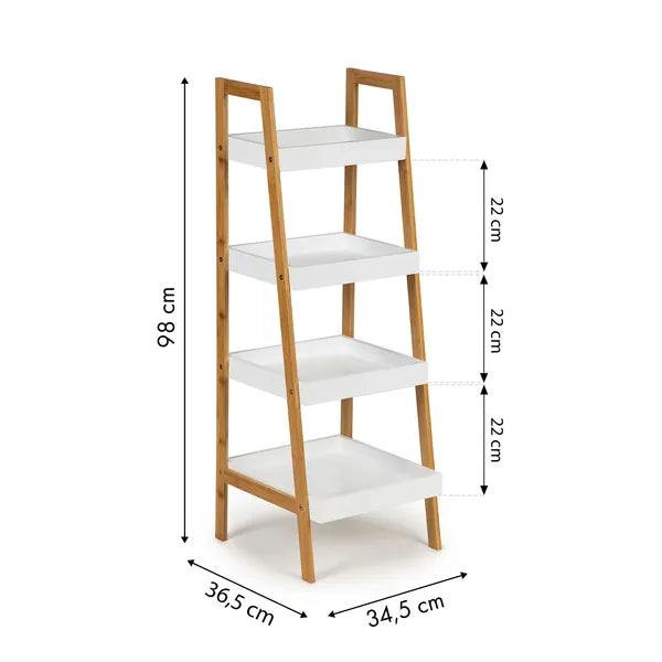 4 szintes álló könyvespolc bambusz vázzal, MDF polcok, 98 cm