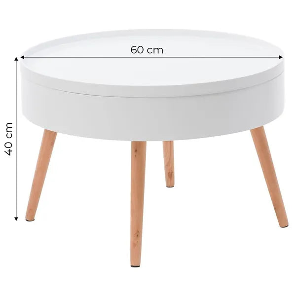 Kerek, levehető tálcás dohányzóasztal tárolóval, 60 cm
