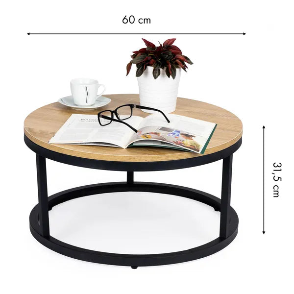60 cm-es kerek loft dohányzóasztal fém vázzal, laminált forgácslap