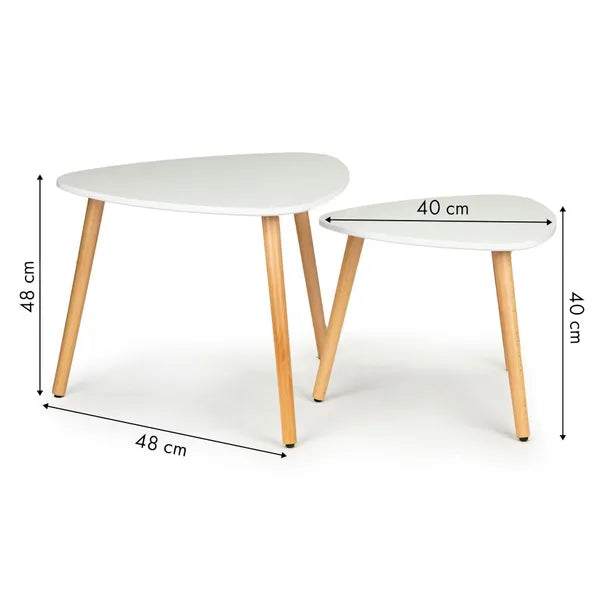 Skandináv 2 db-os dohányzóasztal szett, fehér MDF lap, bükk láb
