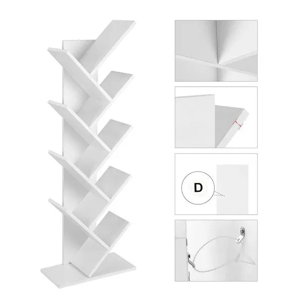 Fehér, faforma 8 polcos könyvespolc 50×25×141 cm forgácslap