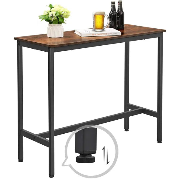 Magas, keskeny loft bárasztal 2 székkel, 100×40×90 cm, acél vázzal
