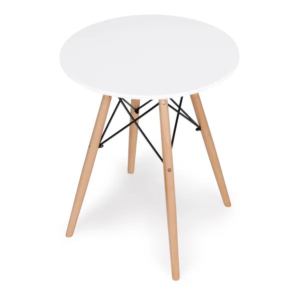 Skandináv kör étkezőasztal 60 cm, matt fehér lap, bükk lábak
