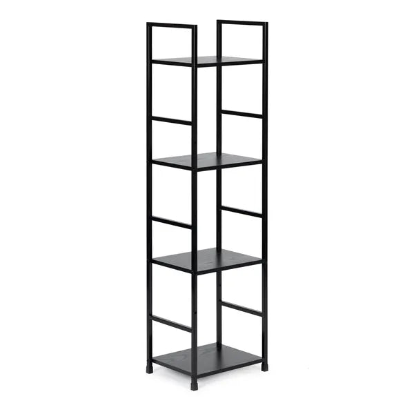 LOFT stílusú 4 szintes fa könyvespolc fekete fém vázzal, 112×29×23,5 cm