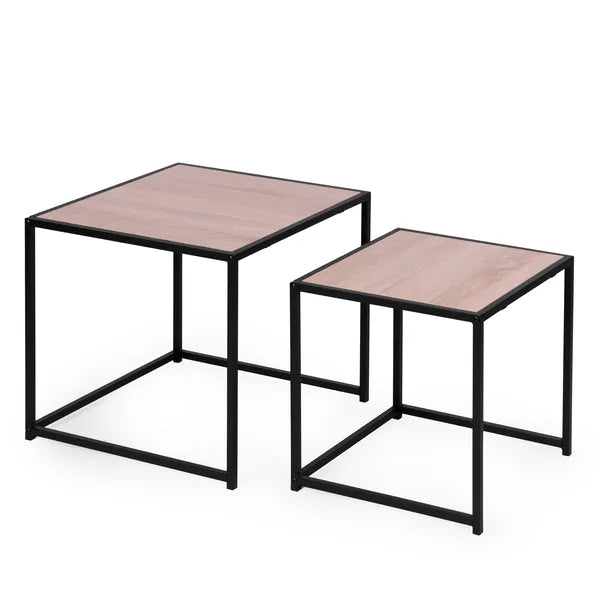2-részes loft dohányzóasztal szett fém vázzal, 50/40 cm