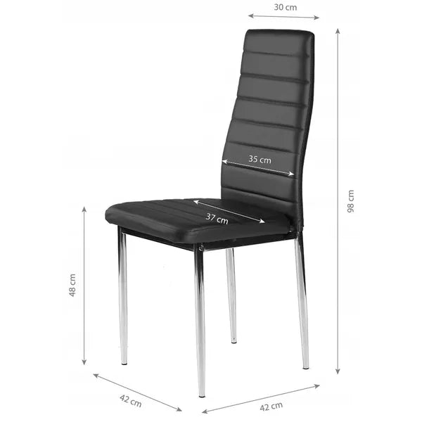 4 db fekete eco-bőr étkezőszék króm lábakkal, 120 kg teherbírás