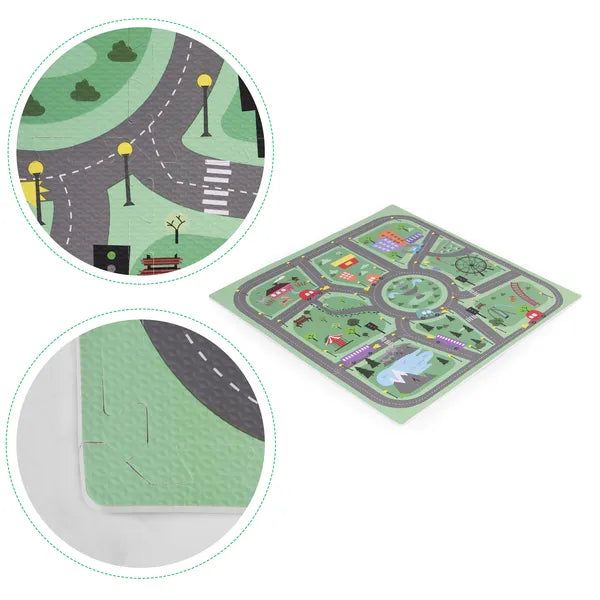 Város mintás EVA hab puzzle játszószőnyeg, 90,5×90,5 cm, 21 db