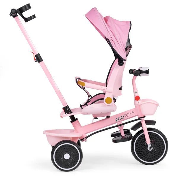 Ecotoys 2in1 tricikli babakocsi, forgatható ülés, rózsaszín