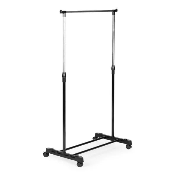 Állítható magasságú gurulós ruhafogas cipőtartó polccal, 88-151 cm