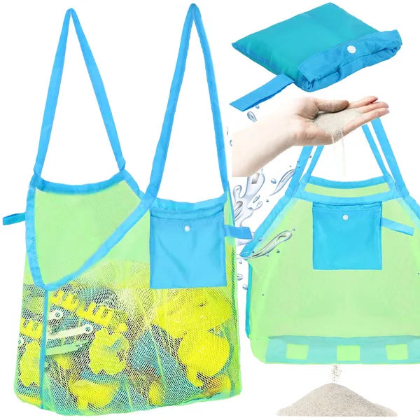Összehajtható zöld-kék poliészter strandtáska 45×30×45 cm
