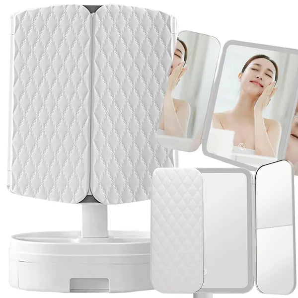LED-es összecsukható sminktükör nagyító 2×/3×, akkus, 3 színű fény