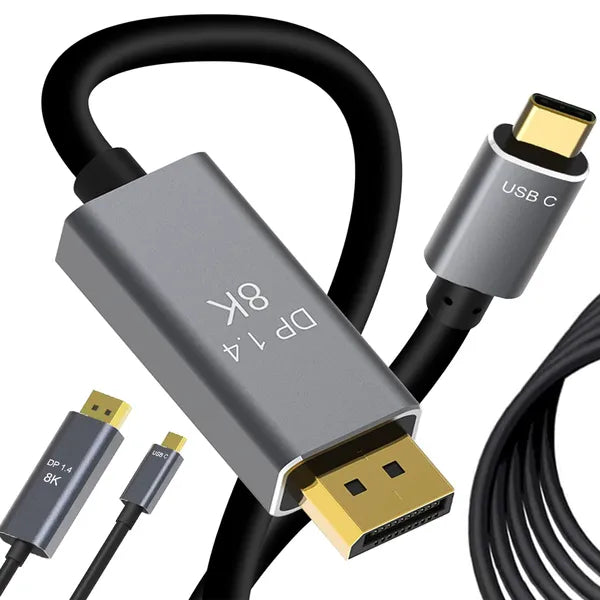 USB-C–DisplayPort 1.4 kábel, 8K60Hz, 1,8 m, aranyozott csatlakozó