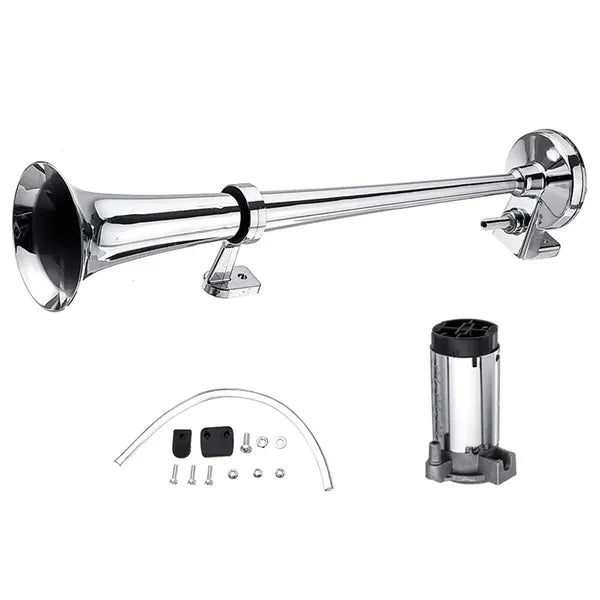 Pneumatikus légkürt 150 dB krómozott kompresszorral 12 V, 43 cm